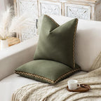 Olive Green Linen Cotton Throw Pillow Covers 18x18 Inch Set of 2, Modern Boho Aesthetic Accent Pillow Cases with Woven Flange for Couch Sofa Bed Room Earthy Tone Home Decor