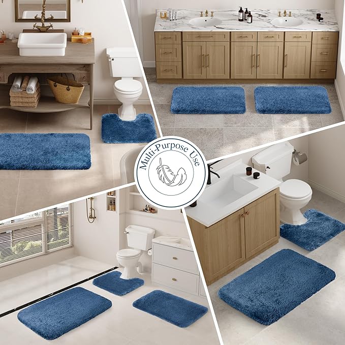 Walensee Large Bathroom Rug (24 x 60, Navy) Extra Soft and Absorbent Shaggy Bath Mat Machine Washable Microfiber Non Slip Luxury Floor Mat