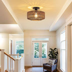 MAYNA 11.8" Rattan Ceiling Light, Mini Boho Light Fixture with LED Bulb, Hand Woven Bohemian Ceiling Light Fixtures Flush Mount for Hallway Bedroom Living Room Dining Room Entryway