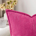 MIULEE Decorative Throw Pillow Covers for Couch Bed Livingroom 18x18 Inch Set of 2 Hot Pink Boho Accent Throw Pllows Broadside Striped Patchwork Soft Corduroy Pillowcases
