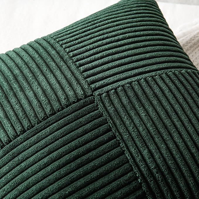 MIULEE Christmas Army Green Corduroy Pillow Covers Pack of 2 Boho Decorative Spliced Throw Pillow Covers Soft Solid Couch Pillowcases Cross Patchwork Cushion Covers for Living Room Bed Sofa 24x24 inch