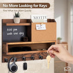 Key Holder for Wall Mount with Mail Organizer, Farmhouse Key Holder for Wall with Shelf, Chalkboard&Corkboard, Entryway Organizer 11 Metal Hooks, Decorative Natural Pine Wood, 14.6*11.1*3.3”, B-Brown