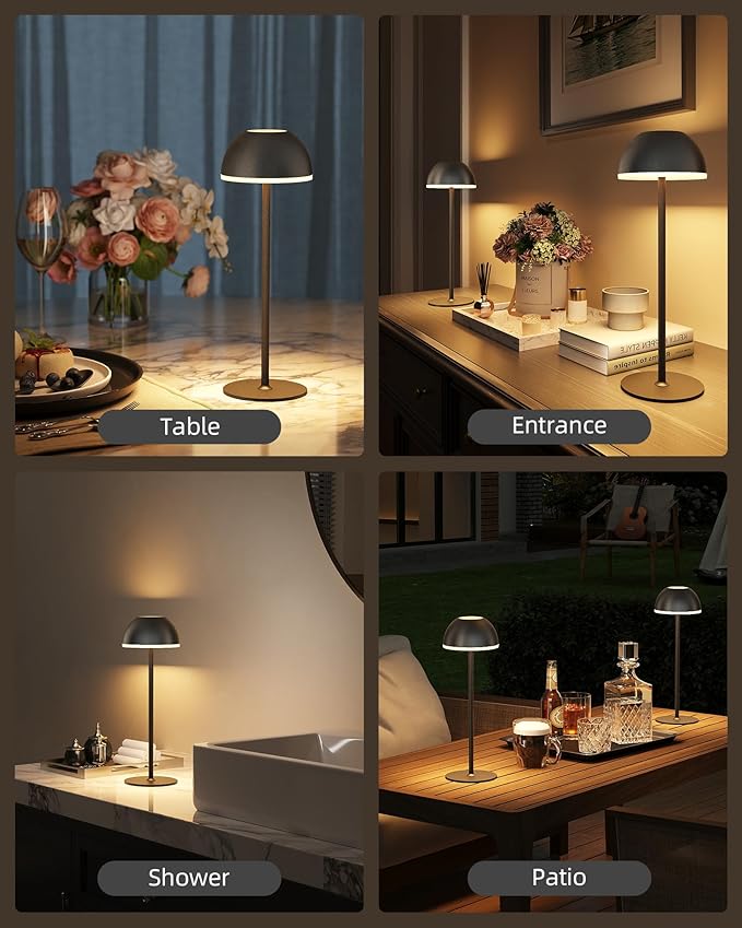 Cordless Table Lamp, Rechargeable, Touch control, 3 Color Temperature, Stepless Dimming, LED Memory Function, Portable, Battery Operated Lamp for Bedroom Restaurant Dinning Kitchen Bedside Nightstand