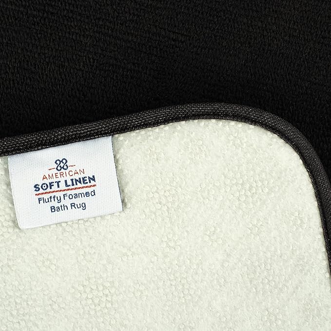 American Soft Linen 21x32 Fluffy Foamed Slip Reducer Bath Rug, Machine Washable Area Bath Mat Rugs for Bathroom, Black