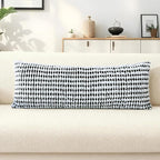 Boho Chenille Tufted Pillow Cover 14x36 Inch Set of 1, Farmhouse Striped Decorative Pillow Covers Accent Fluffy Neutral Long Body Bolster Pillow for Couch Sofa Bedroom Living Room, Black White