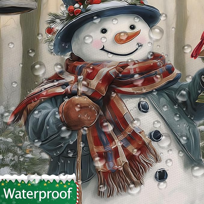 Vintage Christmas Snowman Shower Curtain, Retro Rustic Farmhouse Winter Forest Shower Curtains for Bathroom, Cute Xmas Snowman Holiday Bath Accessories with 12PCS Hooks, 72X72IN