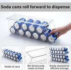 Prsildan Large Soda Can Organizer with Lid, Rolling Soda Can Dispenser for Refrigerator, Clear Acrylic Drink Dispenser for Fridge Organizer Bins Stackable Pantry Storage - Holds 12 Cans Each