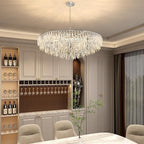 Chrome Crystal Chandelier for Dining Room, 40" Modern Round Luxury Chandeliers 7-Tier 17 Lights Large Adjustable Height Ceiling Hanging Pendant Light Fixture for Living Room Bedroom Foyer