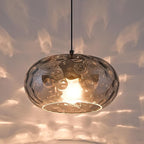 Smoked Grey Glass Pendant Lighting, 11" Hammered Lampshade Hanging Lamp, 1-Light Matte Black Chandelier for Dining Living Room Kitchen Island