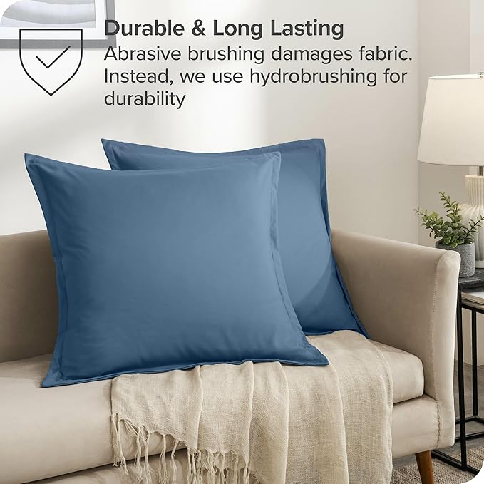 Bare Home Euro Pillow Sham Covers - Set of 2 - Premium 1800 Ultra-Soft Microfiber - Double Brushed - Bed Pillow Shams - Pillows Not Included (Set of 2, Coronet Blue)