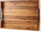20 Inch Acacia Wood Ottoman Tray for Living Room - Coffee Table Trays, Serving Tray with Handles for Ottoman Table, Decorative Trays for Home Decor, Charcuterie Boards (Acacia Color)