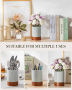 MALACASA Utensil Holder, 5.5" Ceramic Kitchen Utensil Holder for Countertop, Cooking Utensil Crock for Kitchen Counter, Farmhouse Utensil Organizer for Spatula & Spoon, Khaki Gray, Series TARA