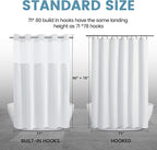Long No Hook Shower Curtain with Snap in Liner,230GSM Waffle Weave Shower Curtains for Bathroom,71W x 80H(78"),White