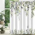 Eucalyptus Shower Curtain, Sage Green Watercolor Leaves with Floral Botanical Bathroom Decor, Waterproof Fabric Bath Curtain Set with Hooks, 72x72 Inches