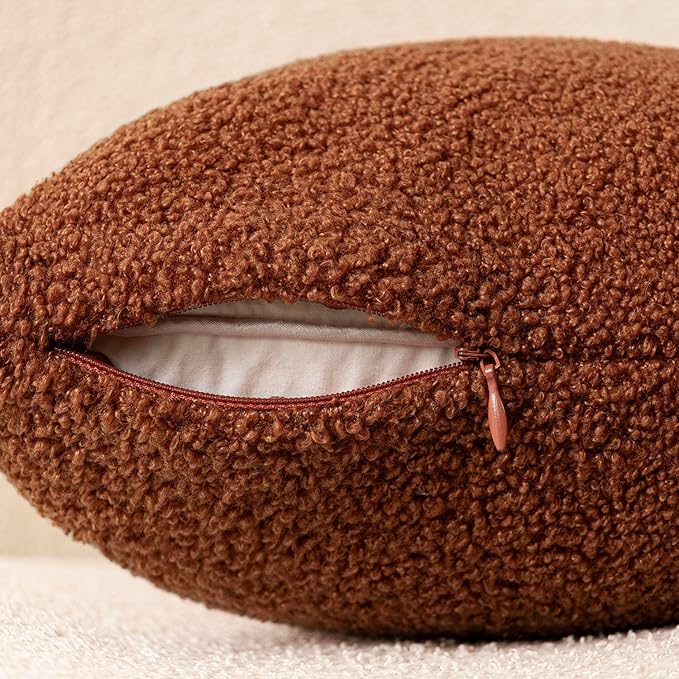 Foindtower Pack of 2, Curly Faux Fur Decorative Throw Pillow Covers Soft Fuzzy Plush Cushion Case with Zipper Cozy Pillowcase for Home Living Room Couch Bed Sofa 22 x 22 Inch,Hazel Brown