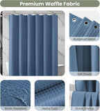 Inhousolu Fabric Shower Curtain Waffle Weave, Moonlight Blue 230 GSM Heavy Duty, Weighted Hem, 14 Metal Hooks, Water Repellent, Machine Washable, Hotel Spa Luxury Bath Curtain Set, 72 x 84 Inch