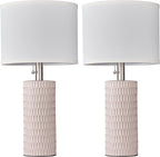 Table Lamps for Living Room Set of 2, Ceramic Table Lamps for Bedroom, 20" Modern Lamps for Night Stands, Pink