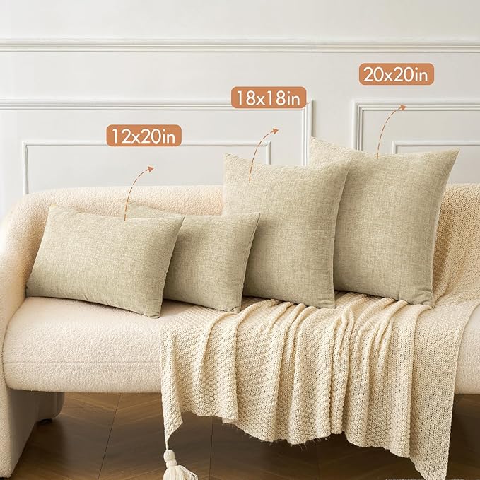 MIULEE Pack of 2 Beige Throw Pillow Covers 12x20 Inch Soft Pillow Covers for Sofa Living Room Couch Solid Dyed Cases