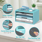 Wood Desk Organizer, 3 Tier Paper Tray Organizer for Desk with Adjustable Storage Shelves, Desktop Paper Sorter Mail Holder for Office Home Classroom, Blue