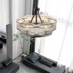 6 Light Modern Crystal Chandelier Dining Room Light Fixture Black Round with Crystal Rods Pendant Lighting Adjustable Farmhouse Wagon Wheel Light Fixture for Living Room,Kitchen,Foyer