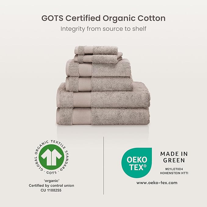 BIOWEAVES 100% Organic Cotton 700 GSM Plush Washcloths 13" x 13" GOTS Certified - Taupe, Pack of 12