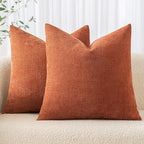 MIULEE Pack of 2 Fall Decorative Throw Pillow Covers Soft Chenille Throw Pillows Solid Textured Cushion Covers Home Decor for Couch Sofa Bedroom Living Room 18x18 Inch, Burnt Orange
