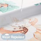 QiyI Flower Shower Curtain with Snap in Liner, Teal Watercolor Floral Cloth for Bathroom, No Hook Shower Curtains with Mesh Top Window, Fabric Waterproof Bathroom Set, 72 x 75 Inch