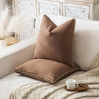 Decorative Neutral Linen Throw Pillow Covers 20x20 Inch Set of 2, Terracotta Boho Farmhouse Pillow Covers with Braid Fringe for Sofa Bed Modern Couch Pillow Cases for Organic Home Decor
