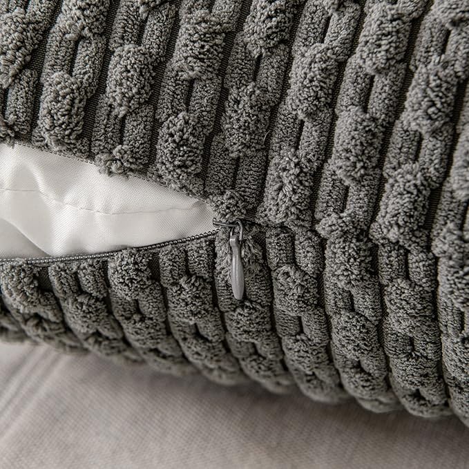 MIULEE Pack of 2 Decorative Throw Pillow Covers 24x24 Inch Soft Boho Striped Textured Corduroy Pillow Covers Modern Farmhouse Home Decor for Couch Bed Sofa Living Room Dark Grey