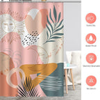 Aimego Boho Shower Curtain Modern Abstract Minimalist Sun Moon Plant Leaves Bohemian Shower Curtain Set with 12 Hooks for Bathroom Decor, 72"x72"