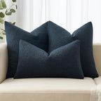 MIULEE 24x24 Decorative Euro Sham Throw Pillows for Bed Set of 2 Textured Boucle Neutral Winter Throw Pillow Covers Navy Blue Accent Solid Couch Pillowcases Sofa Livingroom Home Decor