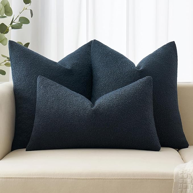 MIULEE Textured Boucle Throw Pillow Cover Navy Blue Accent Solid Eruo Sham Pillow Case Decorative Soft Pack of 1 Couch Cushion Chair Sofa Bedroom Livingroom Home Decor,24x24 Inch