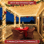 470FT Christmas Lights Outdoor,1500 LED Christmas Tree Decoration Lights with 12 Modes & Timer Memory, Dimmable Plug In Waterproof LED Xmas Light for Yard Trees Halloween Party Holiday Warm White