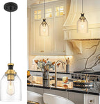 zeyu Large Pendant Lights Kitchen Island, 1-Light Clear Hanging Lights, Clear Glass Shade, Black and Gold Finish, ZG33M1L-L BK+BG
