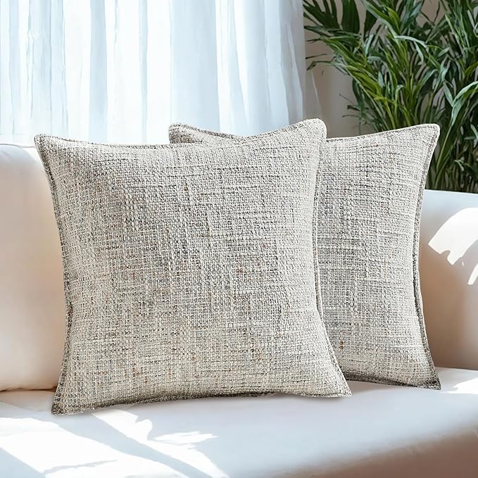 HAUSSY Grey Throw Pillow Covers 24x24 Set of 2 Chenille Tweed Textured Decorative Couch Lumbar Pillow Covers Neutral Modern Pillow Cases for Sofa Bed Living Room Decor