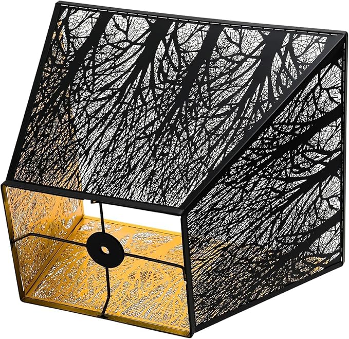 Large Metal Lampshade New Pyramid Shape Design 8'' Top 14'' Bottom 11'' Height ALUCSET Square Bell Shade Lamp Shade Forest Design Black and Gold fits for Table Lamps and Floor Lamps