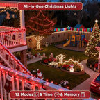 300 LED Outdoor Christmas Lights 75ft, 12 Lighting Modes Indoor String Lights Dimmable & Timer Memory, Outsite Waterproof Tree Lights for Xmas Room Garden Wedding Party Holiday Decorations Red