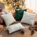 MIULEE Christmas Snowflake Decorative Throw Pillow Covers Set of 2,Soft Fluffy Faux Wool Winter Holiday Couch Pillows for Farmhouse Boho Home Decor Sofa Bed Porch Living Room 18x18 Inch Green