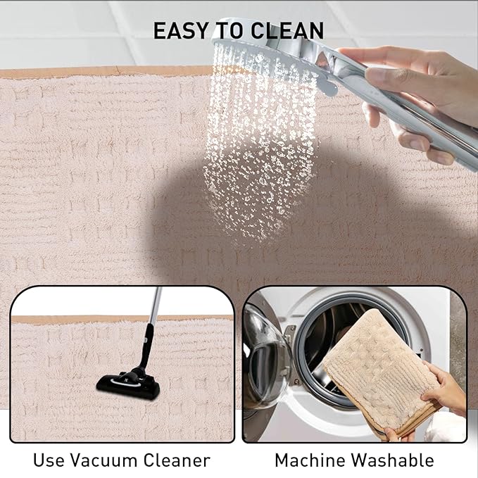 Bath Mats 24x17 Non-Slip Absorbent Bathroom Rug, Quick Dry Machine Washable Shower Tub Mat with Rubber Backing, Soft Floor Carpet for Bathroom Decor Waffle White