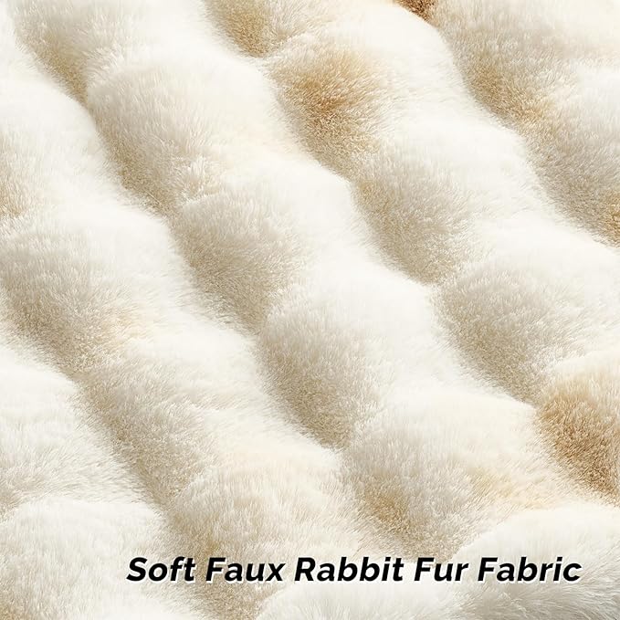 FUTEI Yellow White Decorative Throw Pillow Covers 22x22 Inch Set of 2,Soft Fuzzy Faux Rabbit Fur Cushion Covers with Raised Texture,Neutral Boho Home Decor for Couch Bed Living Room