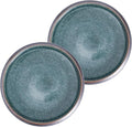 Uaral Dinner Plates, 10.5-Inch Ceramic Two-Tone Color Glaze Large Kitchen Plates - Set of 2 (Black and Blue)