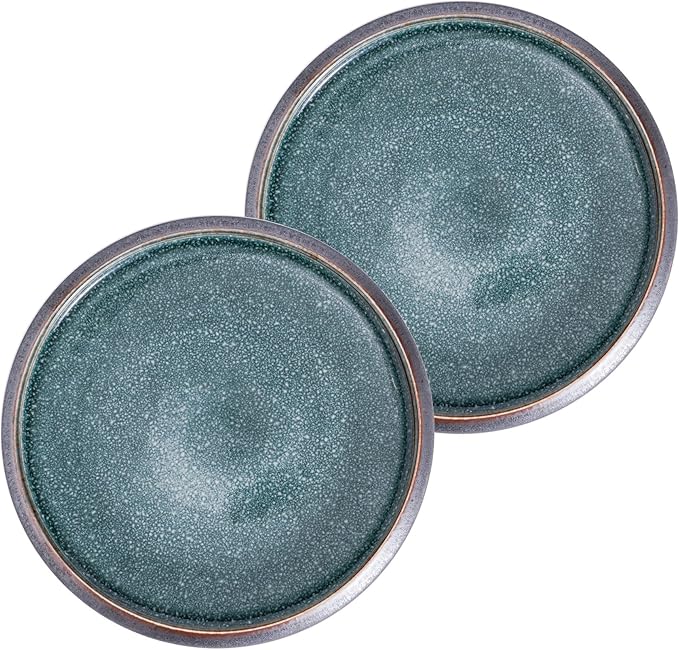 Uaral Dinner Plates, 10.5-Inch Ceramic Two-Tone Color Glaze Large Kitchen Plates - Set of 2 (Black and Blue)