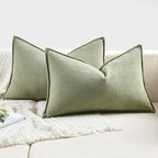 MIULEE Pack of 2 Sage Green Decorative Lumbar Pillow Covers 12x20 Inch Soft Chenille Luxurious Couch Throw Pillows Farmhouse Cushion Covers with Elegant Design for Sofa Bedroom Living Room Home Decor