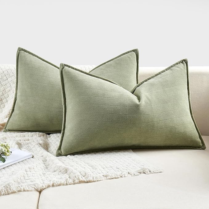 MIULEE Pack of 2 Sage Green Decorative Lumbar Pillow Covers 12x20 Inch Soft Chenille Luxurious Couch Throw Pillows Farmhouse Cushion Covers with Elegant Design for Sofa Bedroom Living Room Home Decor