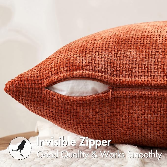 MIULEE Pack of 2 Fall Burnt Orange Decorative Pillow Covers 18x18 Inch Soft Chenille Couch Throw Pillows Farmhouse Cushion Covers for Home Decor Sofa Bedroom Living Room