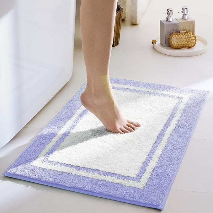 GRANNY SAYS Microfiber Bathroom Rugs Non Slip Washable, Water Absorbent Bathroom Mats for Tub Non Slip, Soft Bath Mats for Floor & Shower, Bath Rug, 16" x 24", Black Bath Rug, Purple