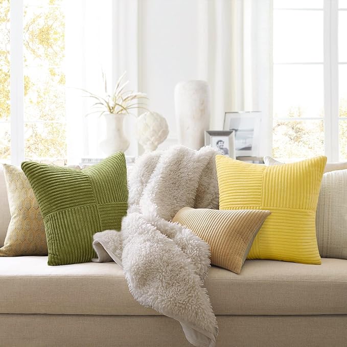 Topfinel Decorative Yellow Green Pillow Covers Set of 4,Boho Pillow Covers Soft and Cozy Velvet Double-Sided Designs,Mix and Match for Couch Boho Farmhouse Fall Home Decor 20x20 Inch