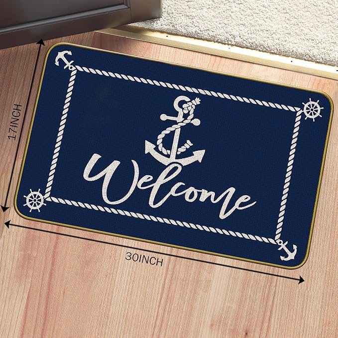 Mingnei Boat Floor Mat, Welcome Mats Outdoor, Nautical Welcome Boat Doormat Door Mat Rug for Home Boats Entrance, Boat Ship Floor Mats for Indoor Outdoor Rug 30 x 17