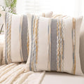 Boho Throw Pillow Covers 18x18 Set of 2 Farmhouse Decorative Cushion Case Striped Square Pillows Cover Chenille Pillow Cases Accent Neutral Pillowcase for Sofa Couch Bed,Orange-Gray
