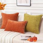 decorUhome Fall Chenille Soft Throw Pillow Covers 20x20 Set of 2, Farmhouse Velvet Neutral Decorative Euro Pillow Covers with Stitched Edge for Couch Sofa Bed Home Decor, Rust